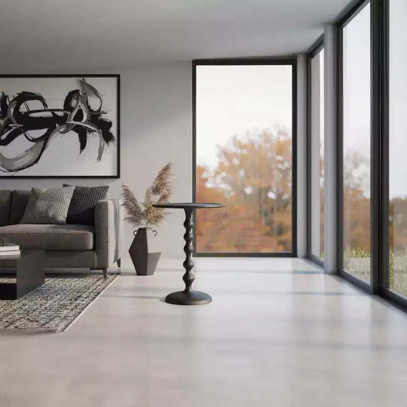 Tavolino tondo Urban Port 22" in alluminio pressofuso con finitura martellata nera