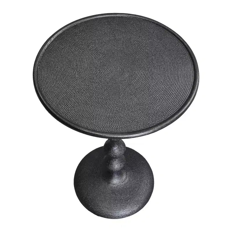 Tavolino tondo Urban Port 22" in alluminio pressofuso con finitura martellata nera