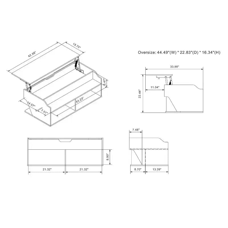 Tavolino da caffè con ripiano a sollevamento 44" Hawkpoint Transitional Rovere nero riciclato - miBasics