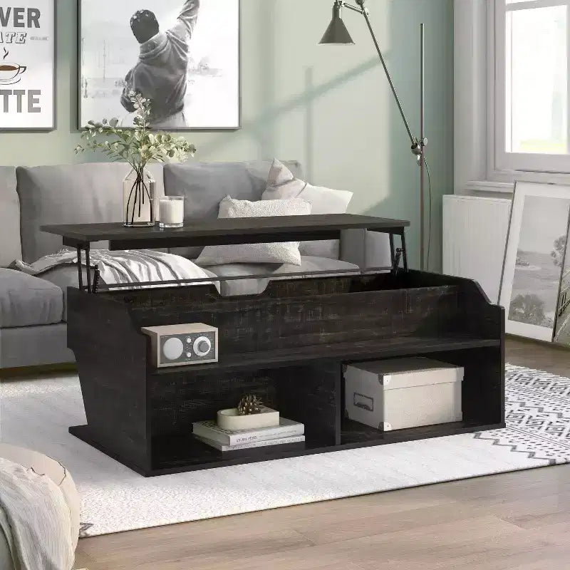 Tavolino da caffè con ripiano a sollevamento 44" Hawkpoint Transitional Rovere nero riciclato - miBasics