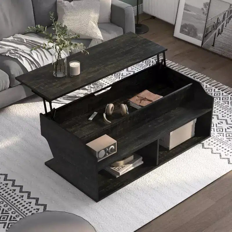 Tavolino da caffè con ripiano a sollevamento 44" Hawkpoint Transitional Rovere nero riciclato - miBasics