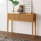 Tavolo Consolle Nathan James Boho Wood con 2 Cassetti con Scanalature: Gambe Affusolate, Maniglie in Ottone, Stile Moderno di Metà Secolo