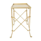 Tavolino d'appoggio rettangolare "Storied Home Wood and Marble Trestle End" (bianco/noce/oro): Elegante pezzo d'arredo per il soggiorno