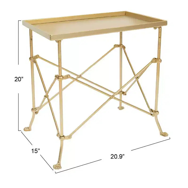 Tavolino d'appoggio rettangolare "Storied Home Wood and Marble Trestle End" (bianco/noce/oro): Elegante pezzo d'arredo per il soggiorno