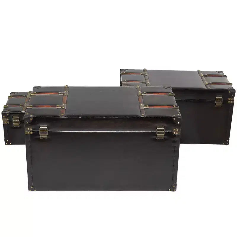 Olivia & May Set di 3 Bauli Borchiati in Ecopelle con Chiusure e Maniglie Marrone Scuro: Arredamento Tradizionale per Interni, Completamente Assemblato