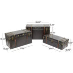 Olivia & May Set di 3 Bauli Borchiati in Ecopelle con Chiusure e Maniglie Marrone Scuro: Arredamento Tradizionale per Interni, Completamente Assemblato