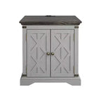 Festivo 2 Door Side Table Gray: Farmhouse Style, Built-in USB/AC Outlets, Adjustable Shelf