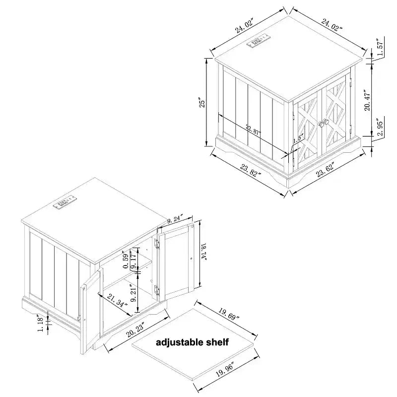 Tavolino a 2 ante Festivo grigio: Stile rustico, prese USB/CA integrate, ripiano regolabile