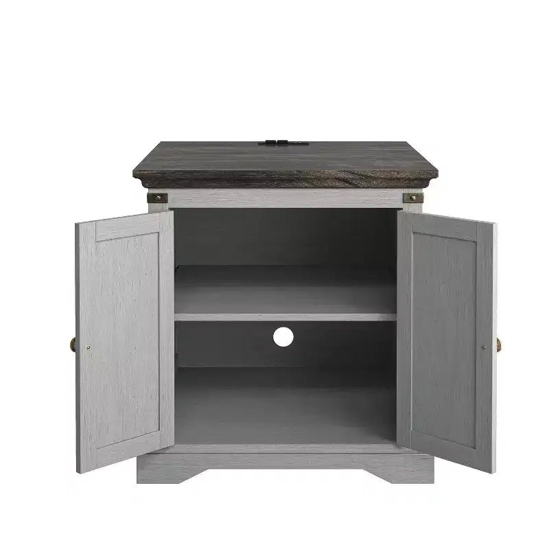 Tavolino a 2 ante Festivo grigio: Stile rustico, prese USB/CA integrate, ripiano regolabile