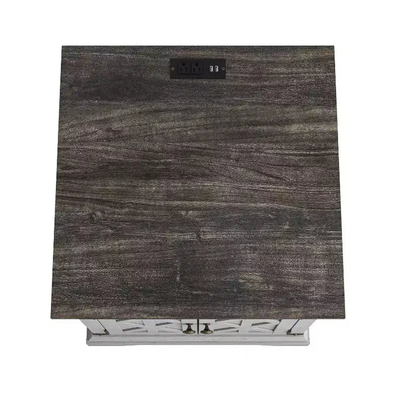 Tavolino a 2 ante Festivo grigio: Stile rustico, prese USB/CA integrate, ripiano regolabile