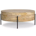 WyndenHall Farmington Drum Coffee Table Natural : Modern Industrial Style, Mango Wood & Iron, 38"