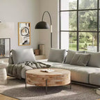 WyndenHall Farmington Drum Coffee Table Naturale: Stile Industriale Moderno, Legno di Mango e Ferro, 96,5 cm