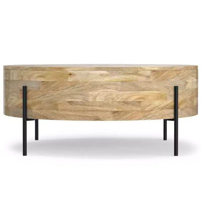 WyndenHall Farmington Drum Coffee Table Naturale: Stile Industriale Moderno, Legno di Mango e Ferro, 96,5 cm