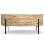 WyndenHall Farmington Drum Coffee Table Naturale: Stile Industriale Moderno, Legno di Mango e Ferro, 96,5 cm