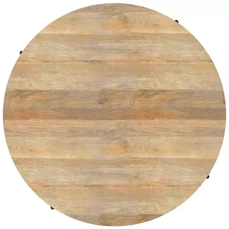 WyndenHall Farmington Drum Coffee Table Naturale: Stile Industriale Moderno, Legno di Mango e Ferro, 96,5 cm