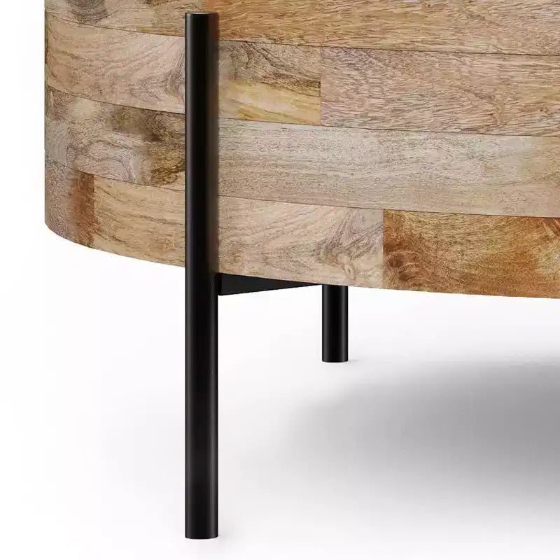 WyndenHall Farmington Drum Coffee Table Naturale: Stile Industriale Moderno, Legno di Mango e Ferro, 96,5 cm