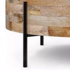 WyndenHall Farmington Drum Coffee Table Naturale: Stile Industriale Moderno, Legno di Mango e Ferro, 96,5 cm