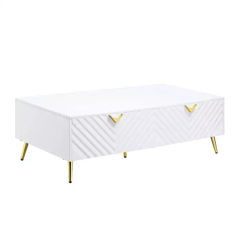 Tavolino da caffè Gaines 53" Finitura bianco lucido - Acme Furniture: Elegante design rettangolare, Nessun montaggio richiesto