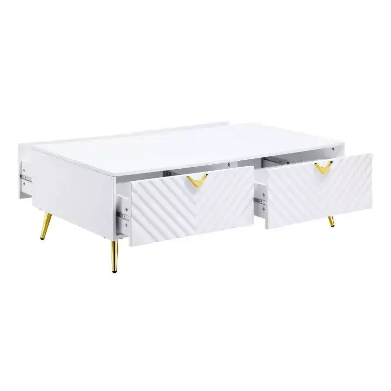 Tavolino da caffè Gaines 53" Finitura bianco lucido - Acme Furniture: Elegante design rettangolare, Nessun montaggio richiesto