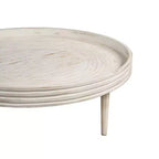 Tavolino da caffè Urban Port 33" in Legno Massello di Mango Lavorato a Mano Rotondo con Bordo Rialzato Scanalato Bianco Invecchiato