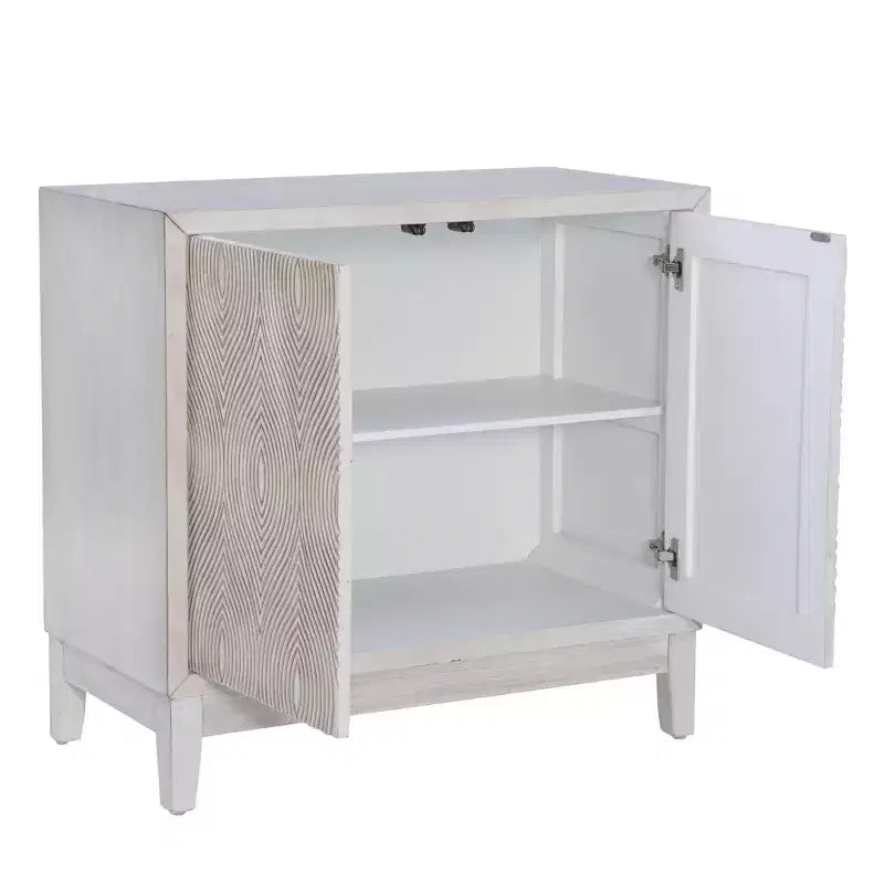 Madia accentata Powell Buchanan in legno massello a due ante e due ripiani, bianco antico