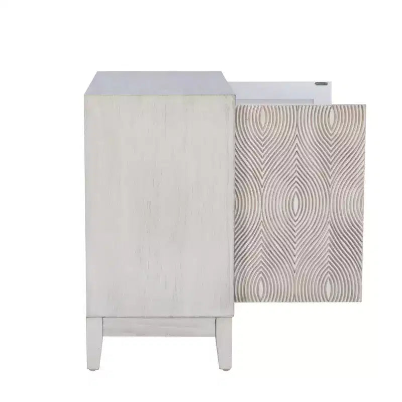 Madia accentata Powell Buchanan in legno massello a due ante e due ripiani, bianco antico