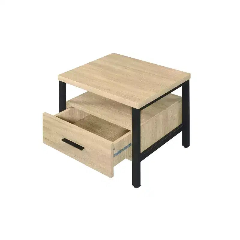Tavolino Accent 20" Yawan Rovere/Nero - Acme Furniture: Rettangolare con Cassetto, Ripiano Aperto, Guide in Metallo