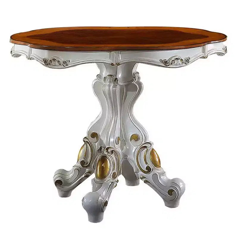 Tavolino Picardy da 48" color perla anticata e rovere ciliegio - Acme Furniture: Dettagli intagliati, Forma rotonda