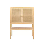 Mobile contenitore decorativo Storied Home Woven alto 119 cm, colore naturale: Rattan e Pino, 2 ante con ripiano