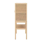 Mobile contenitore decorativo Storied Home Woven alto 119 cm, colore naturale: Rattan e Pino, 2 ante con ripiano