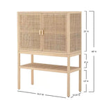 Mobile contenitore decorativo Storied Home Woven alto 119 cm, colore naturale: Rattan e Pino, 2 ante con ripiano