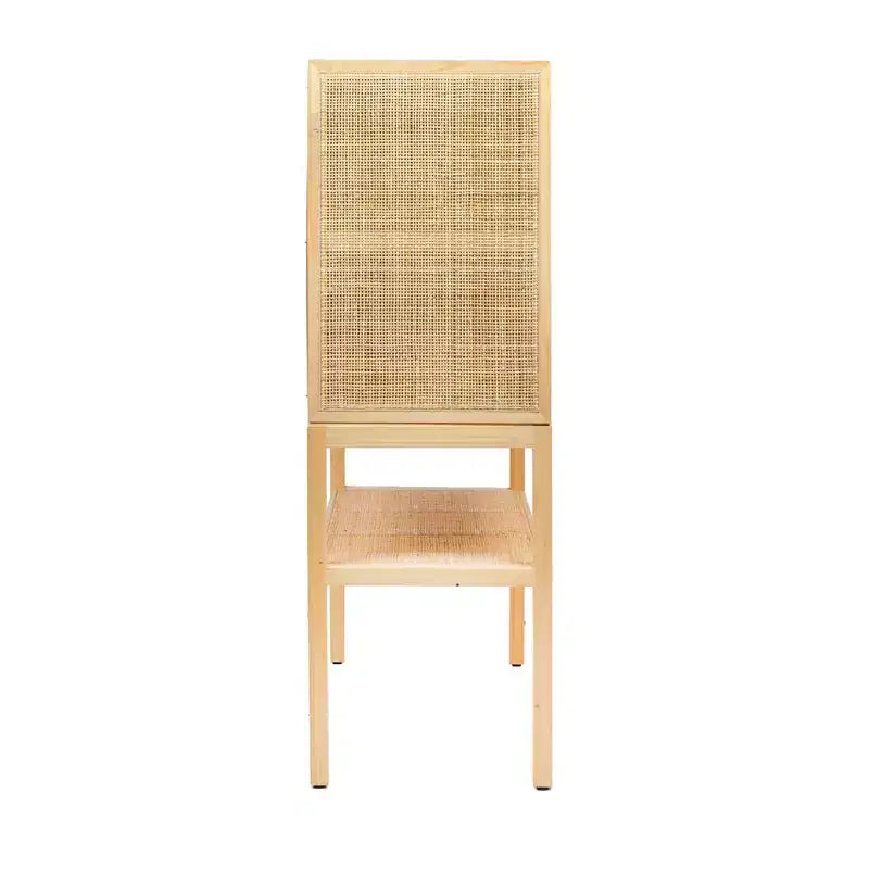 Mobile contenitore decorativo Storied Home Woven alto 119 cm, colore naturale: Rattan e Pino, 2 ante con ripiano