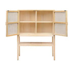 Mobile contenitore decorativo Storied Home Woven alto 119 cm, colore naturale: Rattan e Pino, 2 ante con ripiano