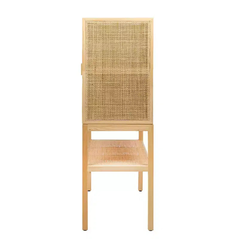 Mobile contenitore decorativo Storied Home Woven alto 119 cm, colore naturale: Rattan e Pino, 2 ante con ripiano