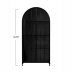 Mobile Contenitore Decorativo Storied Home Ad Arco Alto 76" Nero: Telaio in Ferro, Superficie in Vetro, Ripiani Fissi