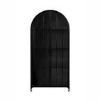 Mobile Contenitore Decorativo Storied Home Ad Arco Alto 76" Nero: Telaio in Ferro, Superficie in Vetro, Ripiani Fissi