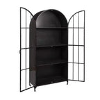 Mobile Contenitore Decorativo Storied Home Ad Arco Alto 76" Nero: Telaio in Ferro, Superficie in Vetro, Ripiani Fissi