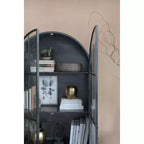 Mobile Contenitore Decorativo Storied Home Ad Arco Alto 76" Nero: Telaio in Ferro, Superficie in Vetro, Ripiani Fissi