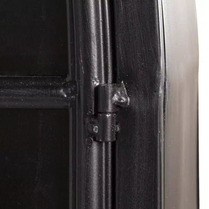 Mobile Contenitore Decorativo Storied Home Ad Arco Alto 76" Nero: Telaio in Ferro, Superficie in Vetro, Ripiani Fissi