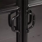 Mobile Contenitore Decorativo Storied Home Ad Arco Alto 76" Nero: Telaio in Ferro, Superficie in Vetro, Ripiani Fissi