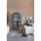 Mobile Contenitore Decorativo Storied Home Ad Arco Alto 76" Nero: Telaio in Ferro, Superficie in Vetro, Ripiani Fissi