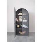 Mobile Contenitore Decorativo Storied Home Ad Arco Alto 76" Nero: Telaio in Ferro, Superficie in Vetro, Ripiani Fissi