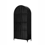 Mobile Contenitore Decorativo Storied Home Ad Arco Alto 76" Nero: Telaio in Ferro, Superficie in Vetro, Ripiani Fissi