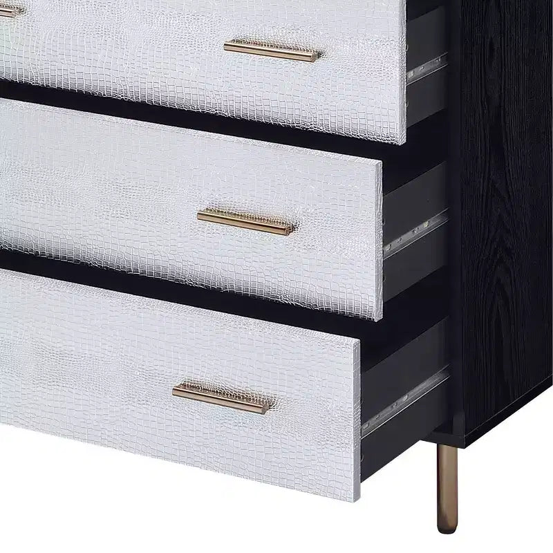 Cassettiera decorativa 32" Myles finitura nera, argento e oro - Acme Furniture: Elegante cassettiera a 5 cassetti, composito di legno, nessun assemblaggio richiesto