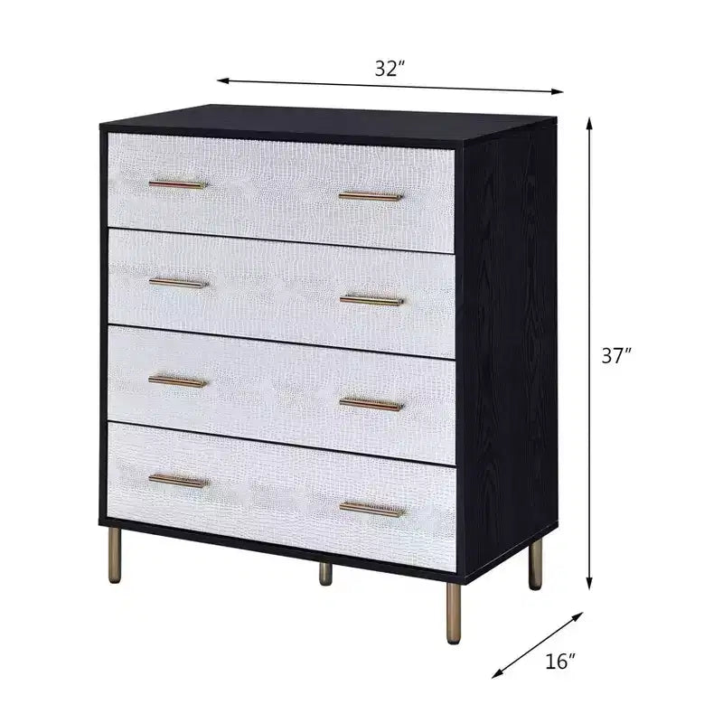 Cassettiera decorativa 32" Myles finitura nera, argento e oro - Acme Furniture: Elegante cassettiera a 5 cassetti, composito di legno, nessun assemblaggio richiesto