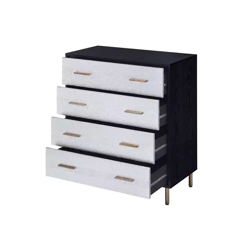 Cassettiera decorativa 32" Myles finitura nera, argento e oro - Acme Furniture: Elegante cassettiera a 5 cassetti, composito di legno, nessun assemblaggio richiesto