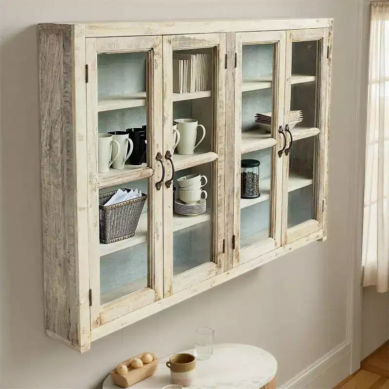 Mobile Contenitore Decorativo Marrone Storied Home Wood a 4 Ante, Alto 40": Chiusura Magnetica, Ripiani Fissi