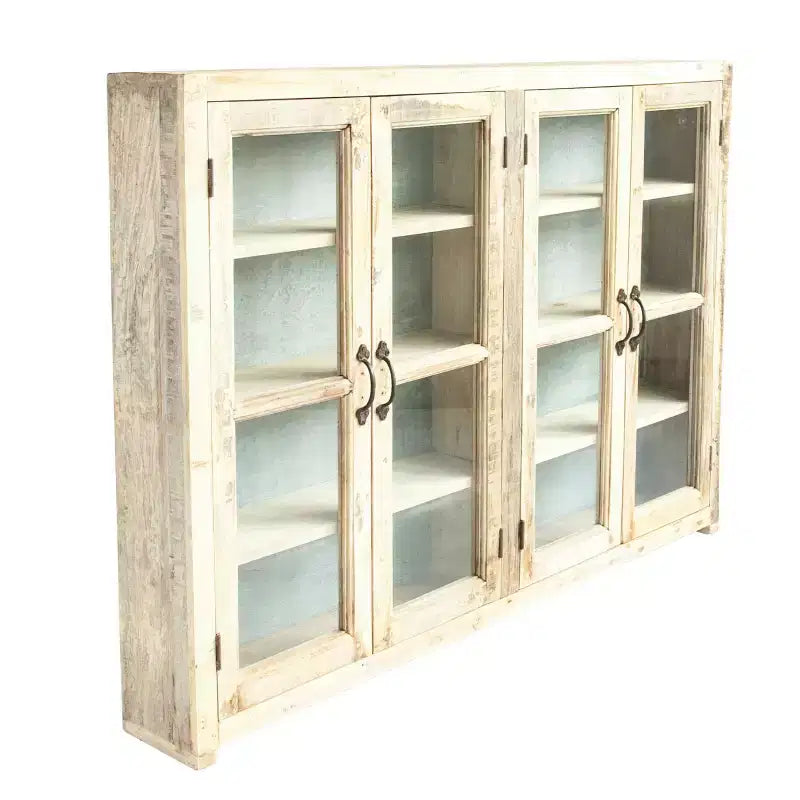Mobile Contenitore Decorativo Marrone Storied Home Wood a 4 Ante, Alto 40": Chiusura Magnetica, Ripiani Fissi