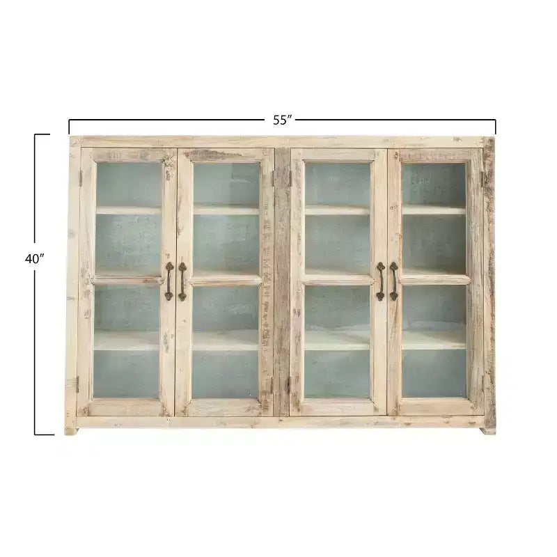 Mobile Contenitore Decorativo Marrone Storied Home Wood a 4 Ante, Alto 40": Chiusura Magnetica, Ripiani Fissi