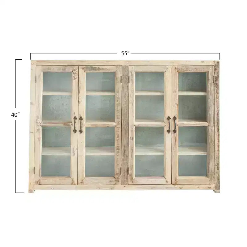 Mobile Contenitore Decorativo Marrone Storied Home Wood a 4 Ante, Alto 40": Chiusura Magnetica, Ripiani Fissi